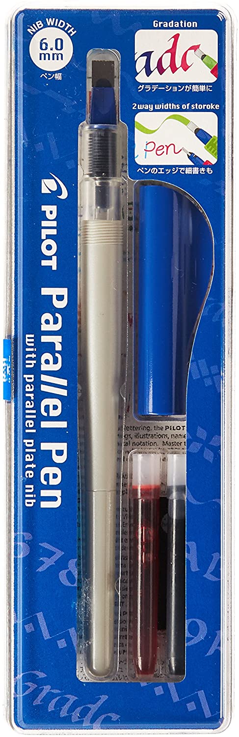 Pilot Parallel Calligraphy Pen Set, 6.0Mm Nib With Black And Red Ink  Cartridges (90053),Red/Blue